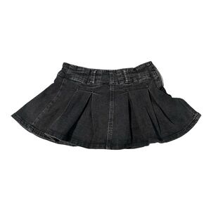 Rise Black Pleated Mini Denim Skort